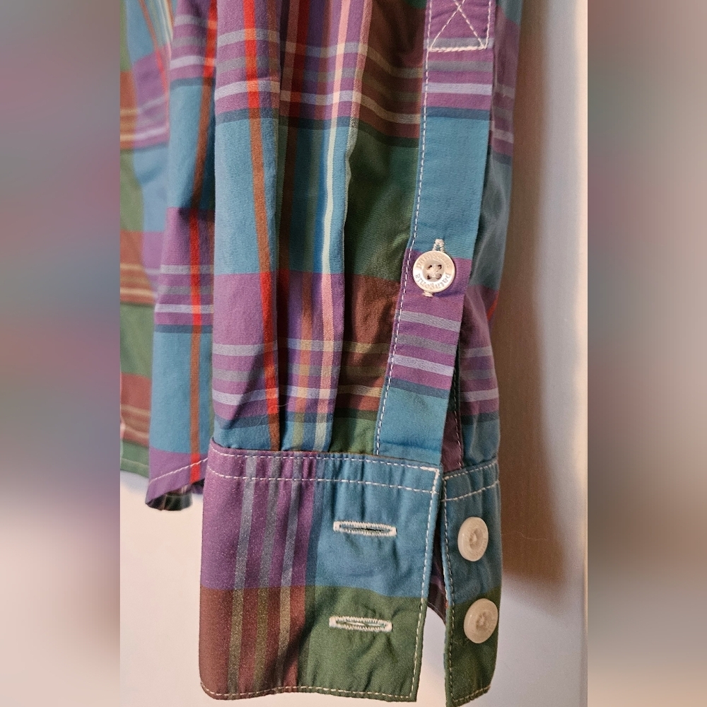 Women's Patagonia Plaid Button-Up Shirt in Blue, Green & Purple - Picture 5 of 7